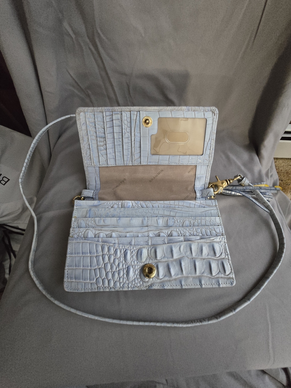 Brahmin Stylish Croc-Embossed Crossbody Bag in Light Blue - Picture 3 of 5